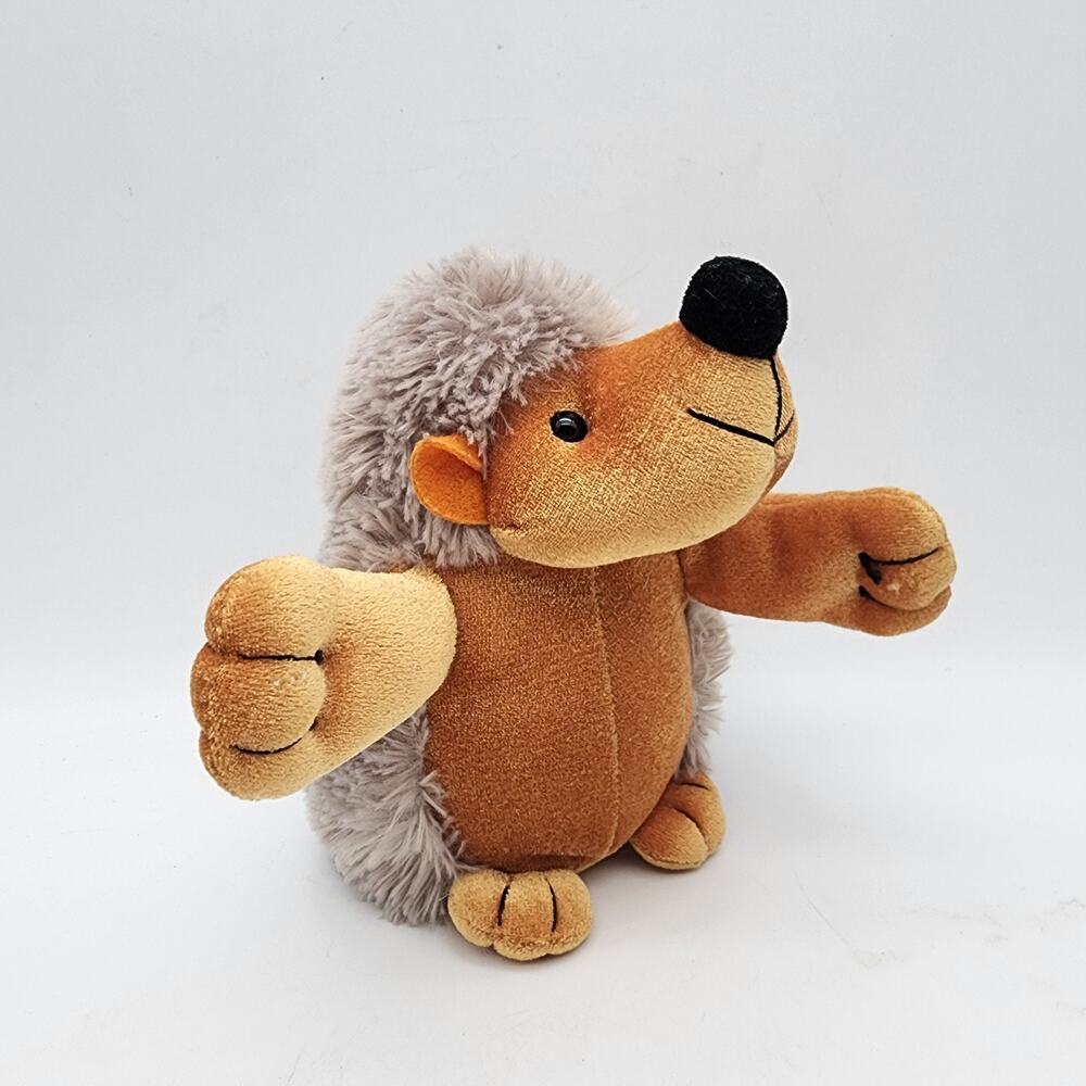 Aurora Hedgehog Plush Stuffed Animal Toy 6” Arms Out Hard Eyes Gray Fur Vintage